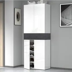 Scarpiera 76x200h cm bianco lucido e grigio report con 4 ante e 1 ribalta - Bimala