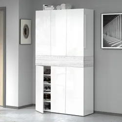 Scarpiera 114x200h cm bianco lucido e bianco larice con 6 ante e 1 ribalta - Bimala