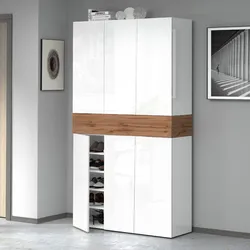 Scarpiera 114x200h cm bianco lucido e rovere wotan con 6 ante e 1 ribalta - Bimala