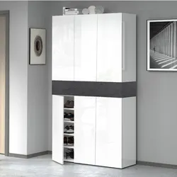 Scarpiera 114x200h cm bianco lucido e grigio report con 6 ante e 1 ribalta - Bimala