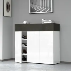Scarpiera 111x100h cm bianco lucido e grigio report con 3 ante e 1 ribalta - Bimala