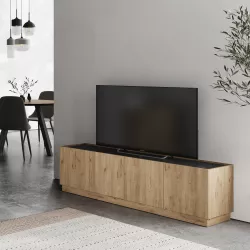 Mobile porta tv 160x48h cm top a vassoio effetto marmo nero con 4 ante - Bethesda