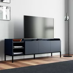 Mobile porta tv 160x55h cm top a vassoio effetto legno nero con 3 ante blu - Jewel