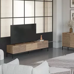 Mobile porta tv 180x55h cm effetto rovere con cassetti cannettati e piedi in metallo nero - Dorothy