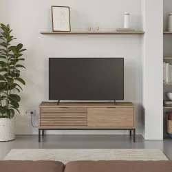 Mobile porta tv 120x48h cm effetto rovere con cassetto cannettato e piedi in metallo nero - Dorothy