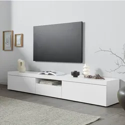 Mobile porta tv 220x35h cm bianco laccato e opaco con 2 ante e 1 ribalta - Garima