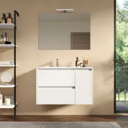 Mobile bagno sospeso 85 cm bianco lucido con lavabo sx e specchio - Medora