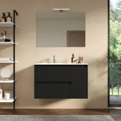 Mobile bagno sospeso 85 cm nero satinato con lavabo sx e specchio - Medora