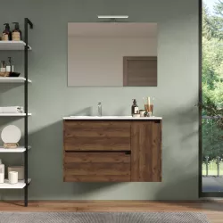 Mobile bagno sospeso 85 cm noce maya con lavabo sx e specchio - Medora