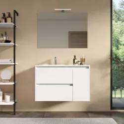 Mobile bagno sospeso 85 cm white satinato con lavabo sx e specchio - Medora