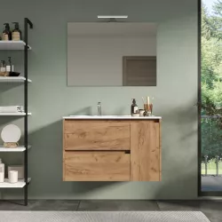 Mobile bagno sospeso 85 cm rovere africa con lavabo sx e specchio - Medora