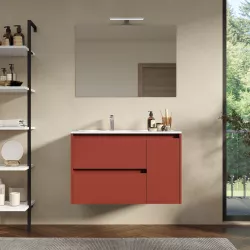 Mobile bagno sospeso 85 cm red satinato con lavabo sx e specchio - Medora