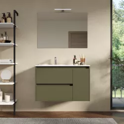 Mobile bagno sospeso 85 cm green satinato con lavabo sx e specchio - Medora