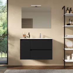 Mobile bagno sospeso 85 cm nero satinato con lavabo dx e specchio - Medora