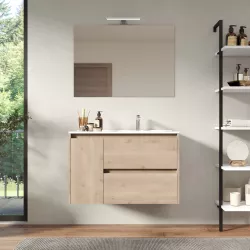 Mobile bagno sospeso 85 cm rovere atlas con lavabo dx e specchio - Medora