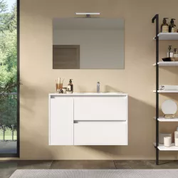 Mobile bagno sospeso 85 cm white satinato con lavabo dx e specchio - Medora