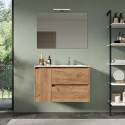 Mobile bagno sospeso 85 cm rovere africa con lavabo dx e specchio - Medora