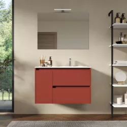 Mobile bagno sospeso 85 cm red satinato con lavabo dx e specchio - Medora