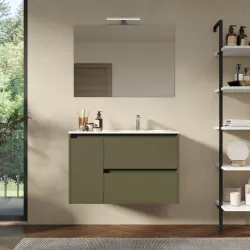 Mobile bagno sospeso 85 cm green satinato con lavabo dx e specchio - Medora