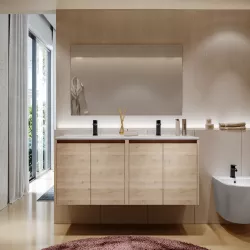 Mobile bagno sospeso 120 cm rovere atlas con ante e lavabo doppio con specchio - Medora