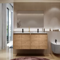 Mobile bagno sospeso 120 cm rovere africa con ante e lavabo doppio con specchio - Medora