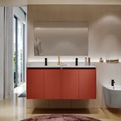 Mobile bagno sospeso 120 cm red satinato con ante e lavabo doppio con specchio - Medora