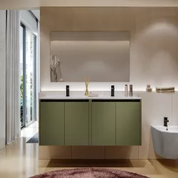 Mobile bagno sospeso 120 cm green satinato con ante e lavabo doppio con specchio - Medora