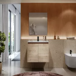 Mobile bagno sospeso 60 cm rovere atlas con ante e lavabo con specchio - Medora