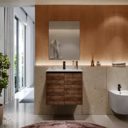 Mobile bagno sospeso 60 cm noce maya con ante e lavabo con specchio - Medora