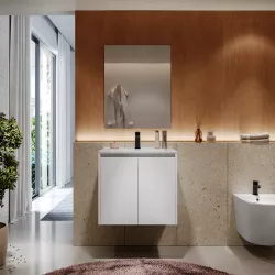 Mobile bagno sospeso 60 cm white satinato con ante e lavabo con specchio - Medora