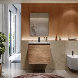 Mobile bagno sospeso 60 cm rovere africa con ante e lavabo con specchio - Medora