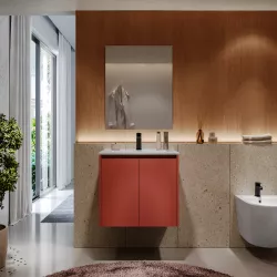 Mobile bagno sospeso 60 cm red satinato con ante e lavabo con specchio - Medora