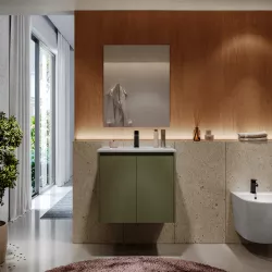 Mobile bagno sospeso 60 cm green satinato con ante e lavabo con specchio - Medora