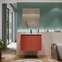 Mobile bagno sospeso 70 cm red satinato con ante e lavabo con specchio - Medora