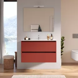 Mobile bagno sospeso 100 cm red satinato con lavabo e specchio - Medora