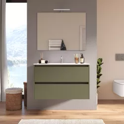 Mobile bagno sospeso 100 cm green satinato con lavabo e specchio - Medora