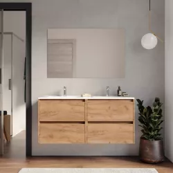 Mobile bagno sospeso 120 cm rovere africa con cassetti e lavabo doppio con specchio - Medora