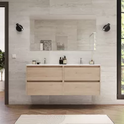 Mobile bagno sospeso 140 cm rovere atlas con lavabo doppio e specchio - Medora