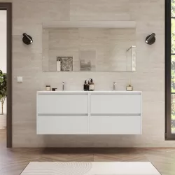 Mobile bagno sospeso 140 cm white satinato con lavabo doppio e specchio - Medora