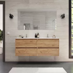 Mobile bagno sospeso 140 cm rovere africa con lavabo doppio e specchio - Medora