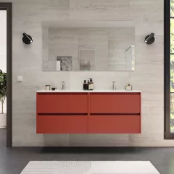 Mobile bagno sospeso 140 cm red satinato con lavabo doppio e specchio - Medora