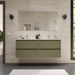 Mobile bagno sospeso 140 cm green satinato con lavabo doppio e specchio - Medora