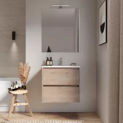 Mobile bagno sospeso 60 cm rovere atlas con cassetti e lavabo con specchio - Medora