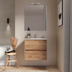 Mobile bagno sospeso 60 cm rovere africa con cassetti e lavabo con specchio - Medora