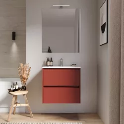 Mobile bagno sospeso 60 cm red satinato con cassetti e lavabo con specchio - Medora