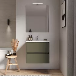 Mobile bagno sospeso 60 cm green satinato con cassetti e lavabo con specchio - Medora