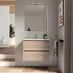 Mobile bagno sospeso 70 cm rovere atlas con cassetti e lavabo con specchio - Medora