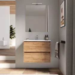 Mobile bagno sospeso 70 cm rovere africa con cassetti e lavabo con specchio - Medora