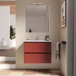 Mobile bagno sospeso 70 cm red satinato con cassetti e lavabo con specchio - Medora