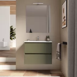 Mobile bagno sospeso 70 cm green satinato con cassetti e lavabo con specchio - Medora